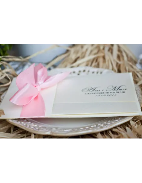 Zaproszenia Glamour na Ślub – Perłowo Różowe z Papierem