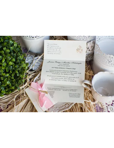 Zaproszenia Glamour na Ślub – Perłowo Różowe z Papierem