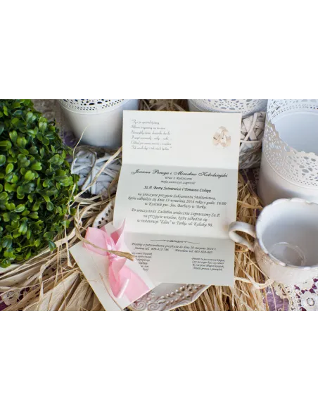 Zaproszenia Glamour na Ślub – Perłowo Różowe z Papierem