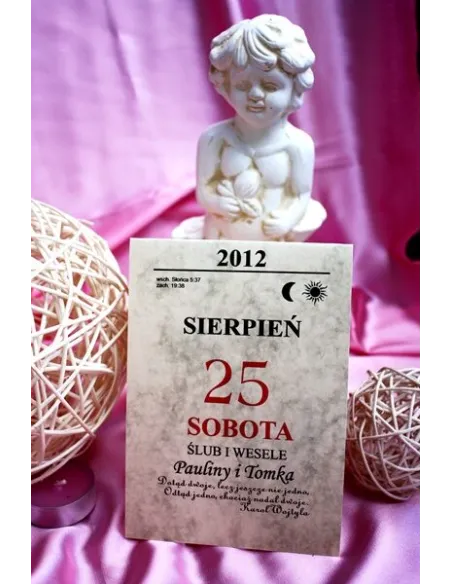 Zaproszenia Ślubne na Ślub Kartka z Kalendarza Marmurek