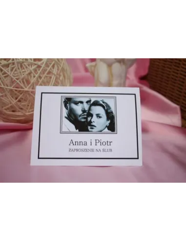 Zaproszenia Personalizowany Zdjęciem Retro Czerń Biel Ślub