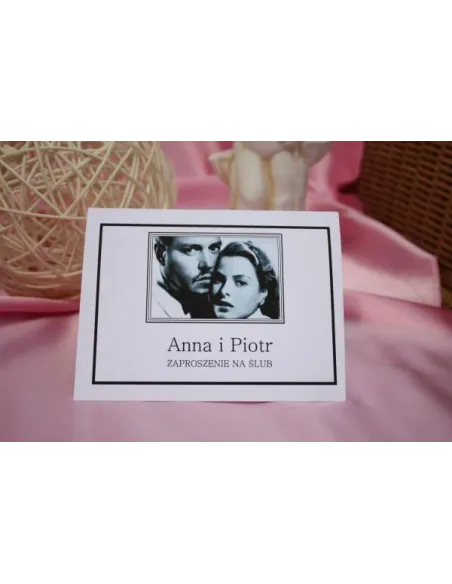 Zaproszenia Personalizowany Zdjęciem Retro Czerń Biel Ślub