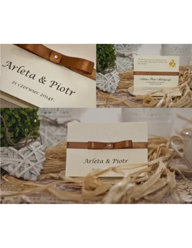 Zaproszenia – Ślubne Perłowe Glamour Wstążką Ornamentem