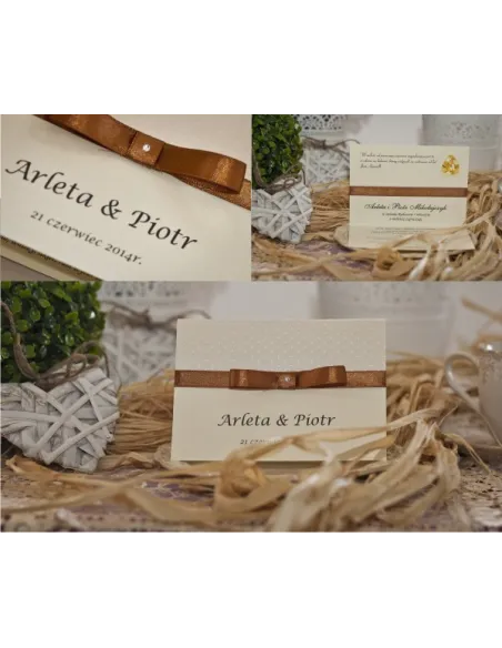 Zaproszenia – Ślubne Perłowe Glamour Wstążką Ornamentem