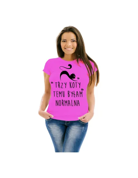 Koszulka z Nadrukiem – Trzy Koty Temu Byłam Normalna
