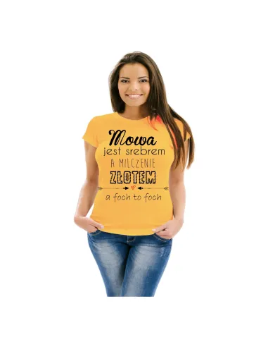 Koszulka z Nadrukiem Mowa Jest Srebrem Milczenie Złotem