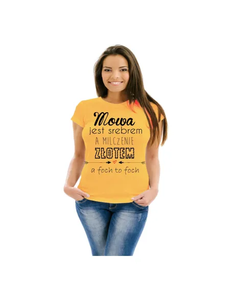 Koszulka z Nadrukiem Mowa Jest Srebrem Milczenie Złotem