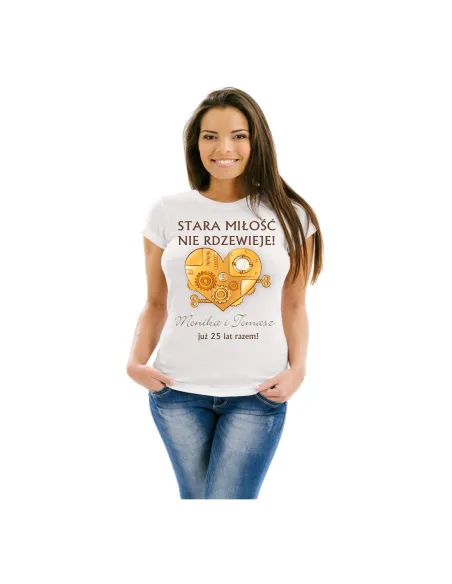 Koszulka z Nadrukiem Stara Miłość Nie Rdzewieje Prezent