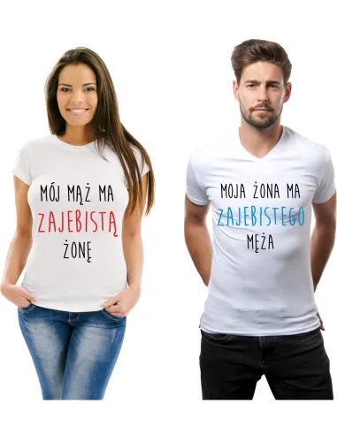 Koszulka z Nadrukiem Zestaw dla Par Mój Mąż Ma Zajebistą