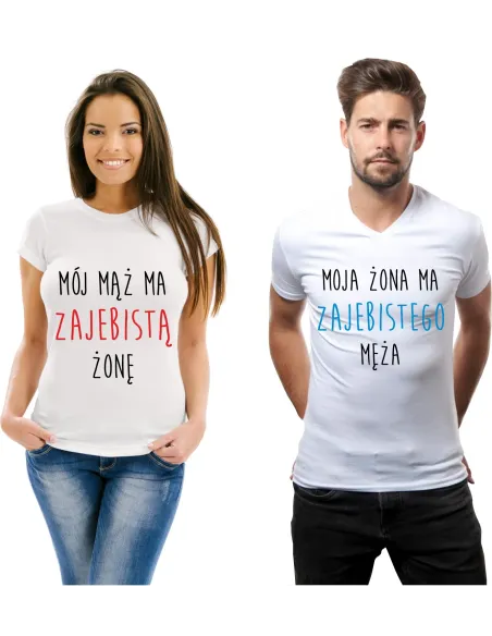 Koszulka z Nadrukiem Zestaw dla Par Mój Mąż Ma Zajebistą