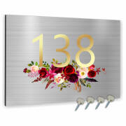 Tabliczka ADRESOWA Aluminiowa SREBRNA z kwiatami Numer domu dibond 20x15cm