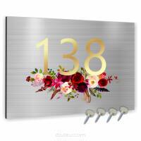 Tabliczka ADRESOWA Aluminiowa SREBRNA z kwiatami Numer domu dibond 40x30cm