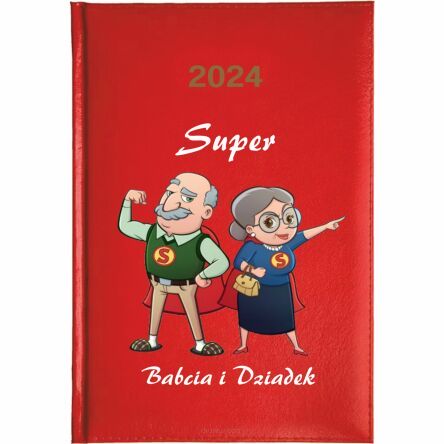 Kalendarz książkowy 2024 A5 tygodniowy z nadrukiem uv SUPER BABCIA I DZIADEK