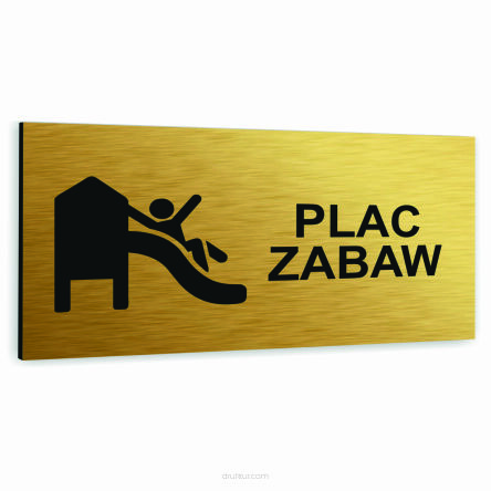 Tabliczka ZŁOTA aluminiowa PLAC ZABAW DOWOLNY NADRUK UV Tablica informacyjna