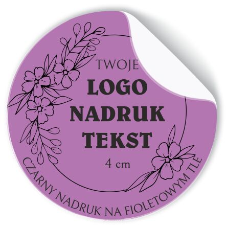 Naklejki z LOGO ETYKIETY REKLAMOWE twój nadruk grafika fioletowe 4cm 500szt