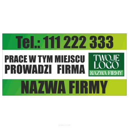 BANER OCZKOWANY 120x80 cm PRACE PROWADZI FIRMA twoje logo nazwa firmy