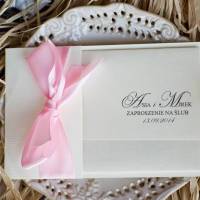 Zaproszenia Glamour na Ślub - perłowo różowe z papierem w prążki