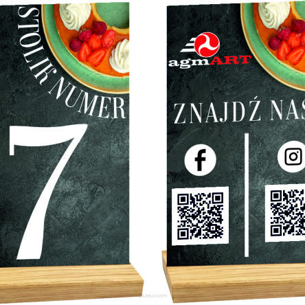 NUMER STOLIKA DO RESTAURACJI z plexi KOD QR LOGO z nadrukiem TWÓJ NAPIS