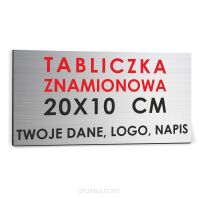 NADRUK TABLICZKA ZNAMIONOWA FIRMY z dibondu 20x10 cm TWÓJ NAPIS LOGO srebrna