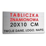 NADRUK TABLICZKA ZNAMIONOWA FIRMY z dibondu 20x10 cm TWÓJ NAPIS LOGO srebrna