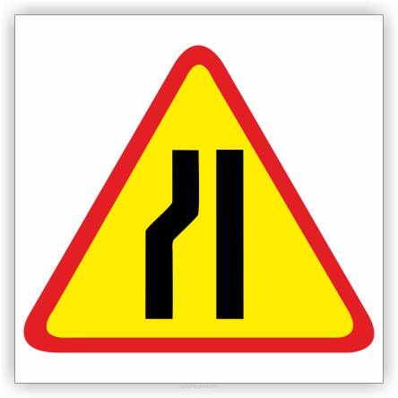 Znak drogowy Tablica informacyjna A-12c zwężenie jezdni- lewostronne - znak ostrzegawczy 60x60 cm