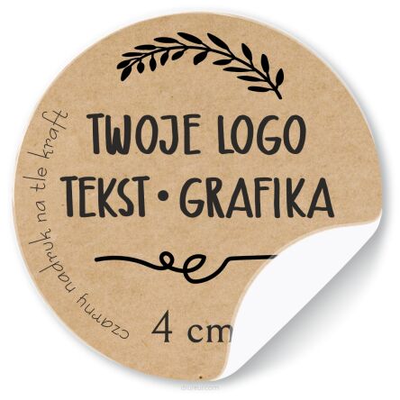 Naklejki ETYKIETY REKLAMOWE eko kraft twój dowolny nadruk LOGO 500 szt 4 cm