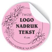 Naklejki z LOGO ETYKIETY REKLAMOWE twój nadruk grafika różowe 4cm 500szt