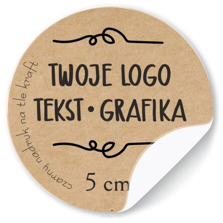 Naklejki ETYKIETY REKLAMOWE eko kraft twój dowolny nadruk LOGO 200 szt 5 cm