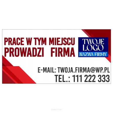 BANER OCZKOWANY 100x50 cm PRACE PROWADZI FIRMA twoje logo nazwa firmy