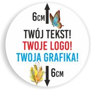 Naklejki z LOGO ETYKIETY REKLAMOWE twój nadruk grafika tekst 6 cm 500 sztuk