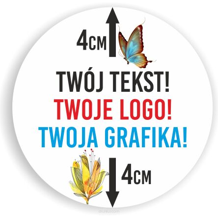 Naklejki ETYKIETY REKLAMOWE twoje LOGO cięte po obrysie 4 cm 100 sztuk