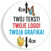 Naklejki ETYKIETY REKLAMOWE twoje LOGO cięte po obrysie 4 cm 100 sztuk