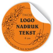 Naklejki z LOGO ETYKIETY REKLAMOWE twój nadruk grafika pomarańczowe 4cm 500szt