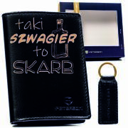 Portfel skórzany czarny GIFT BOX dla mężczyzny SZWAGIER elegancki prezent
