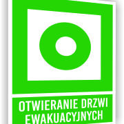 Tabliczka ewakuacyjna z nadrukiem 20x15 Otwieranie drzwi ewakuacyjnych