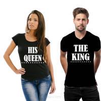 Koszulka z nadrukiem zestaw dla par His Queen The King prezent dla par