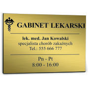 nadruk UV TABLICZKA 30x20 GABINET LEKARSKI nazwisko godziny otwarcia nr tel