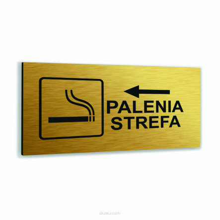 Tabliczka ZŁOTA aluminiowa STREFA PALENIA DOWOLNY NADRUK UV Tablica informacyjna