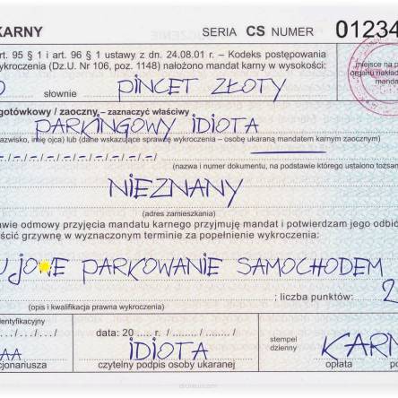 Naklejki mandat za złe parkowanie 100