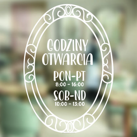 jednokolorowa Naklejka folia zapraszamy godziny otwarcia na witrynę drzwi szybę okno 30x25 cm