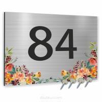 Cyfry na dom NUMER DOMU SREBRNE z kwiatam aluminium 3D 40x30cm dibond