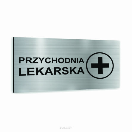 Tabliczka SREBRNA aluminiowa PRZYCHODNIA LEKARSKA NADRUK UV Tablica informacyjna