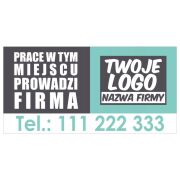 BANER OCZKOWANY 300x150 cm PRACE PROWADZI FIRMA twoje logo nazwa firmy