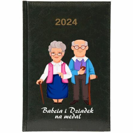 Kalendarz książkowy 2024 A5 tygodniowy z nadrukiem uv BABCIA I DZIADEK NA MEDAL