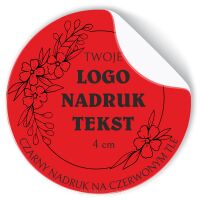 Naklejki z LOGO ETYKIETY REKLAMOWE twój nadruk grafika czerwone 4cm 500szt